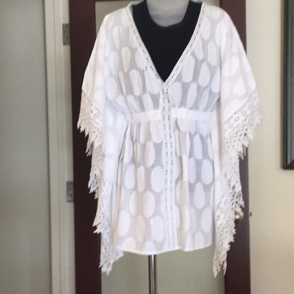White cotton caftan top/ cover up